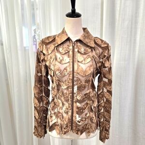 Natto Real Leather & Mesh Brown Leaf‎ Jacket Womens Size S